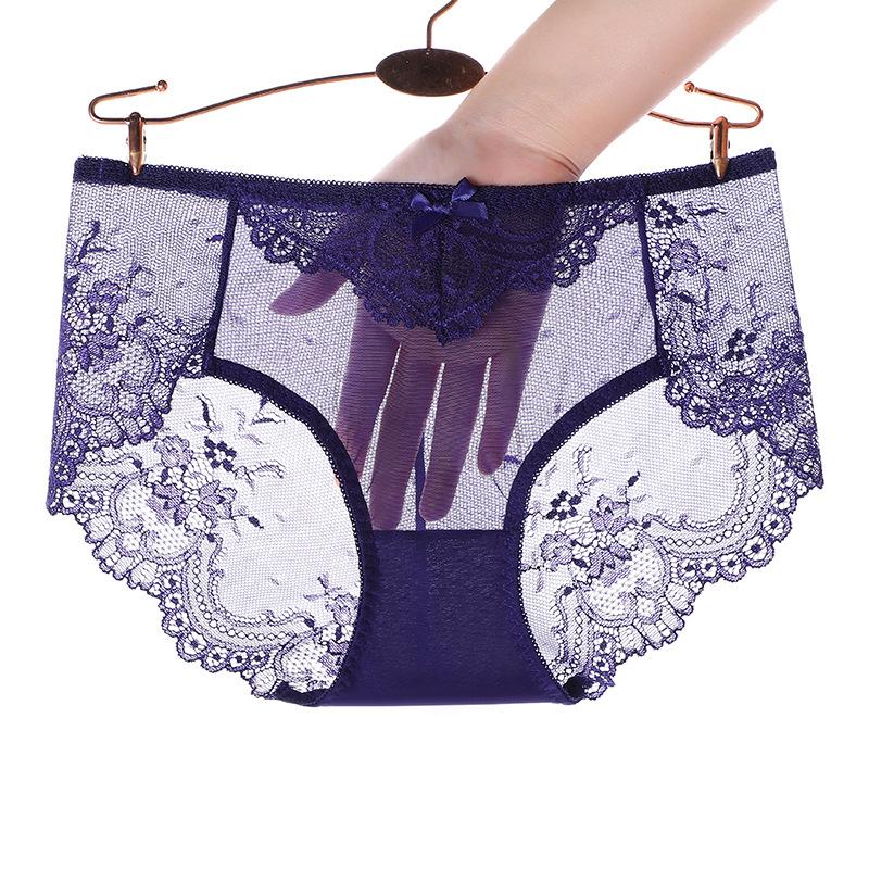 Сексуальное кружевное нижнее белье для женщин больших размеров, бесшовные сетчатые хлопковые трусики с треугольными чашечками на средней талии