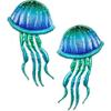 LIFFY Metal Jellyfish Wall Decor - Ocean Tropical Fish Wall Art - Glass Metal Fish Wall Decor for Pool, Beach, Bathroom, Living Room, Bedroom -