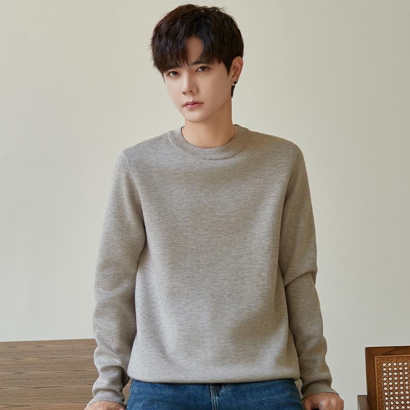 Осенне-зимний внутренний свитер, однотонный, высококачественный свитер с круглым вырезом, свободный тренд, повседневный мужской вязаный свитер