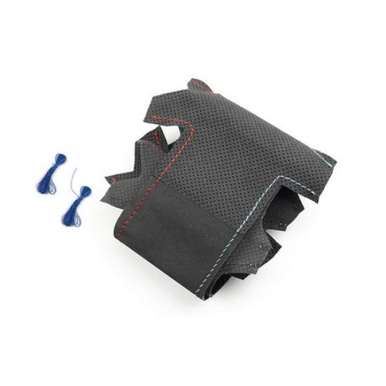 Suede Red-Blue Line Steering Wheel Leather Cover Trim For BMW X3 E83 2003-2010