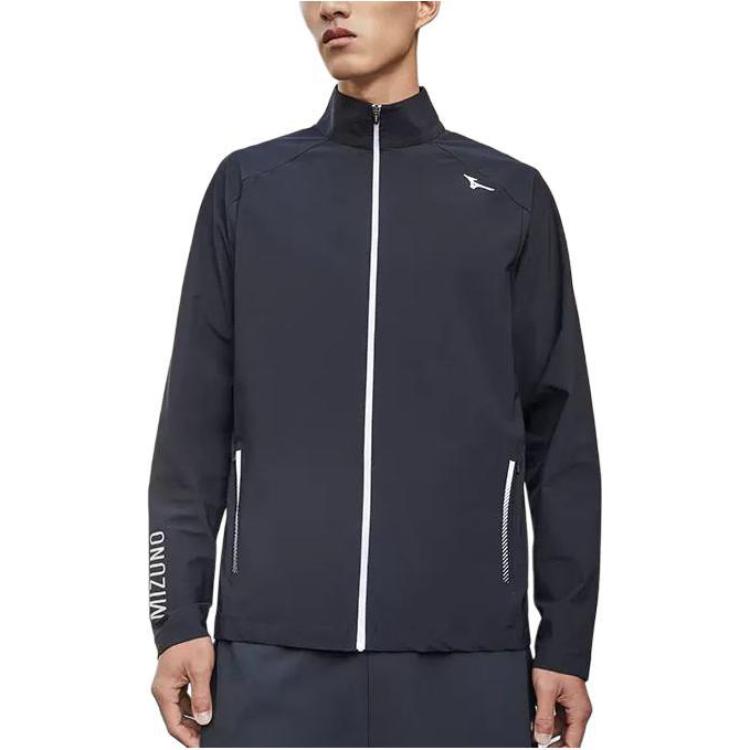 Mizuno Куртка мужская черная на молнии с воротником-стойкой, удобная, дышащая, с напечатанным логотипом K2CC21A7-09
