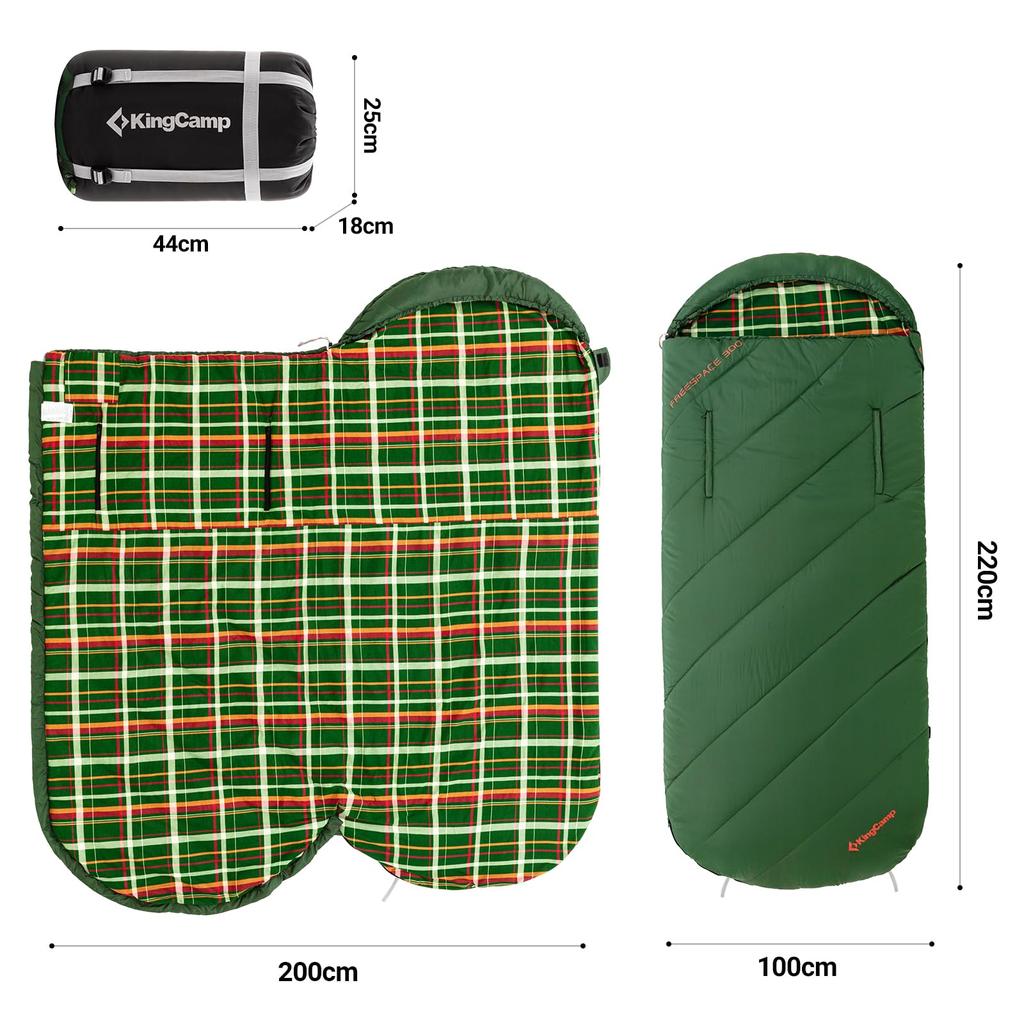 Спальный мешок KingCamp, широкий конвертного типа, фланелевая ткань, спальный мешок для взрослых, большой размер, ширина 100 см, дышащий, теплый, компактный, всесезонный,