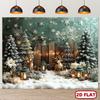 2D Enchanted Winter Forest Christmas Backdrop with Reindeer & Snowflakes Party Background