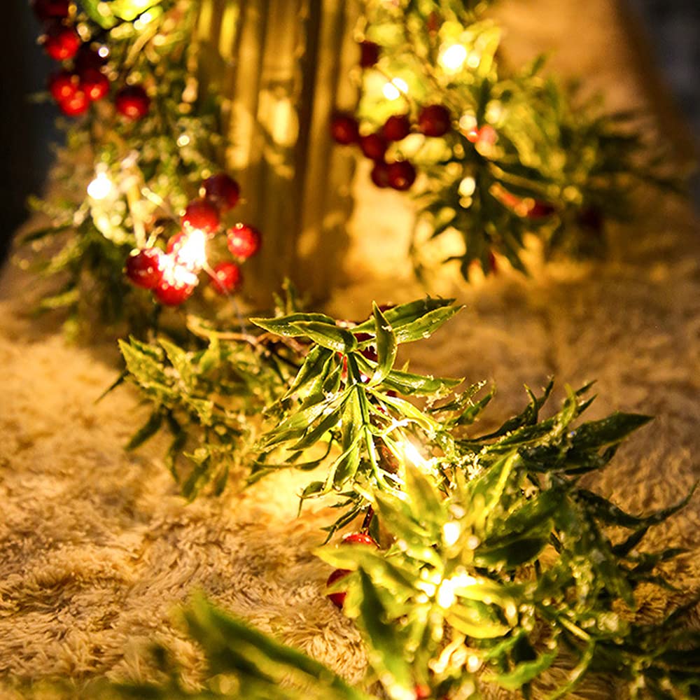 Красная ягодная сосновая шишка Рождественские светодиодные декоративные фонари Огни из медной проволоки Рождественские огни из сосновой шишки Водонепроницаемые струнные украшения из сосновых иголок