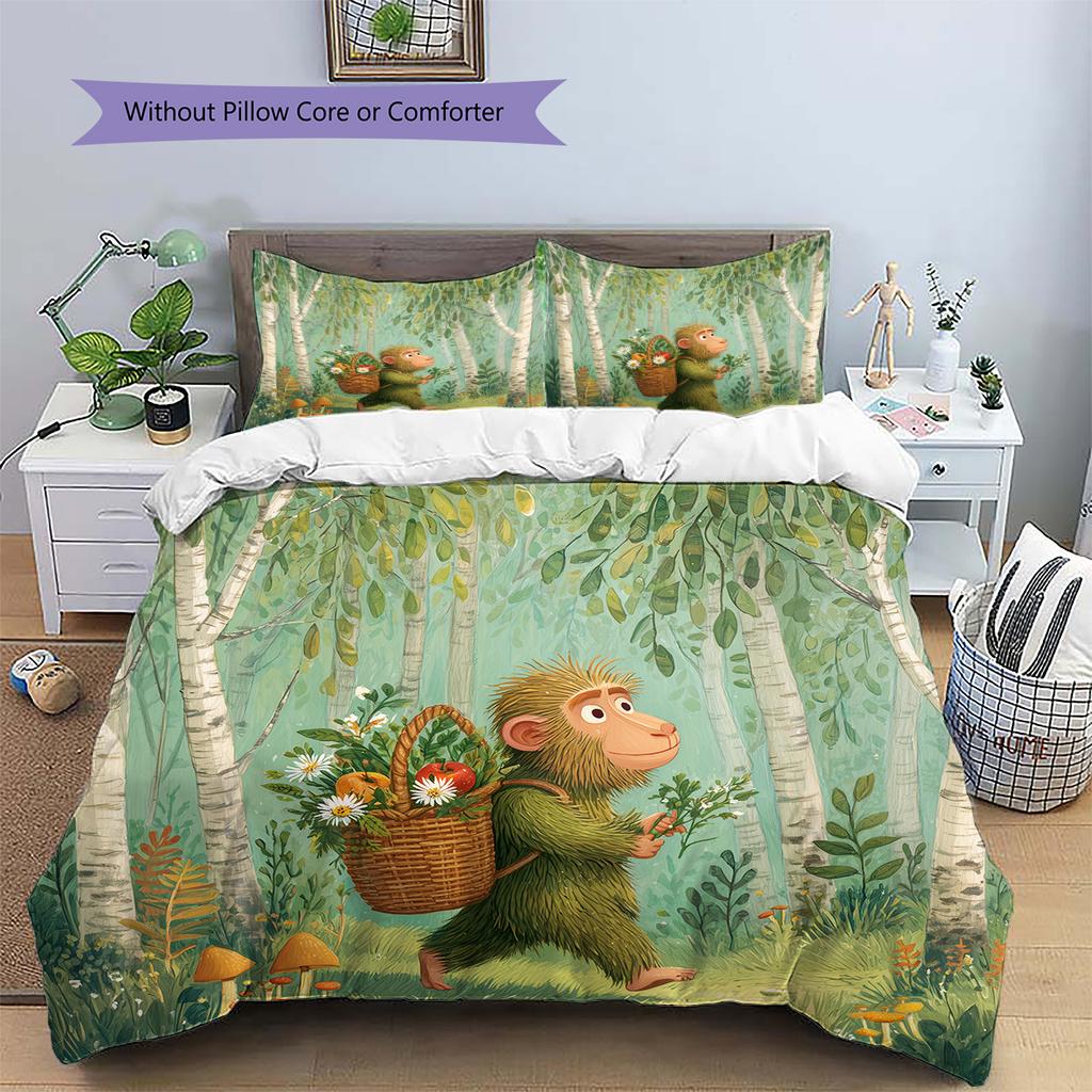 Forest Cartoon Animals Pattern Bedding Quilt Set Home Decoration Gift (1 * duvet cover + 2 * pillowcase without core)