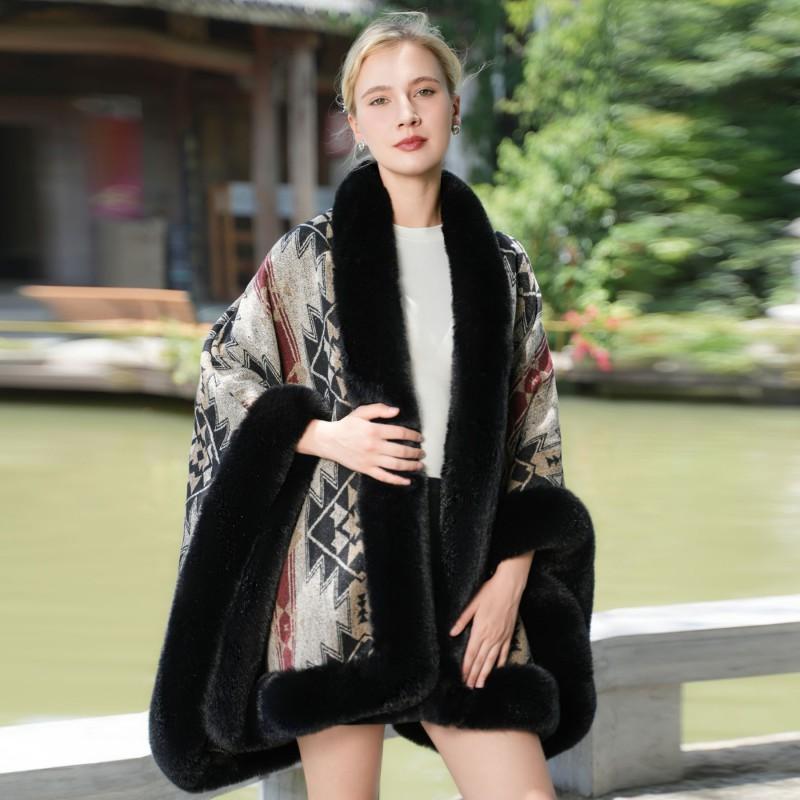 Womens Knitted Shawl With Faux Fur Trim Warm Winter Wrap Scarf Wedding Bridal Qipao Outfit