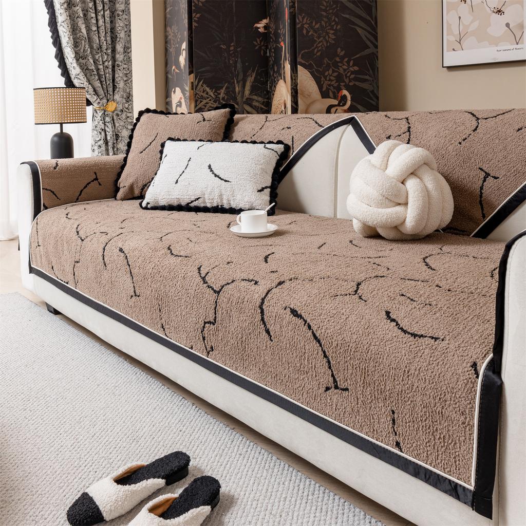 Thicken Lines Jacquard Fluffy Warm Fall/Winter Sofa Cover for Living Room Couch Seat Cushion Towel Slipcovers Decor