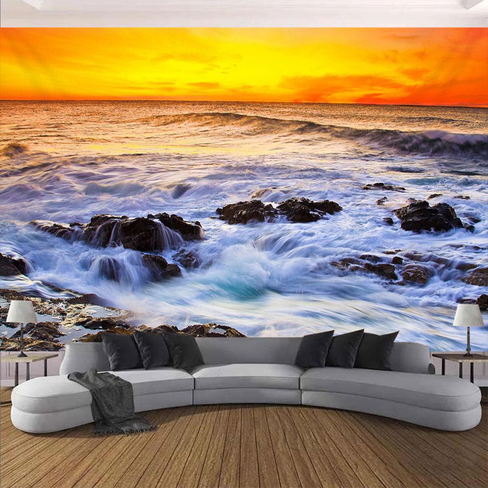 Beach Starry Tapestry Home Decor Living Room Natural Moon Sea Landscape Tapestry Fabric Hippie Wall Hanging Tapestry Tapiz