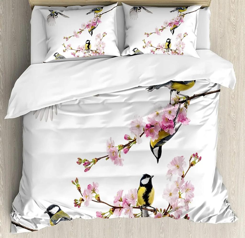 Plant Flower Hummingbirds Bedding Set 3pcs Boys Girls Duvet Cover Pillowcase Kids Adult Quilt Cover Double Bed Set Home Textile