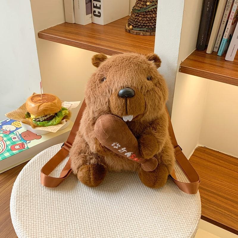Marmota Plush Backpack With Zipper Closure For Kids And Teens Daily Use