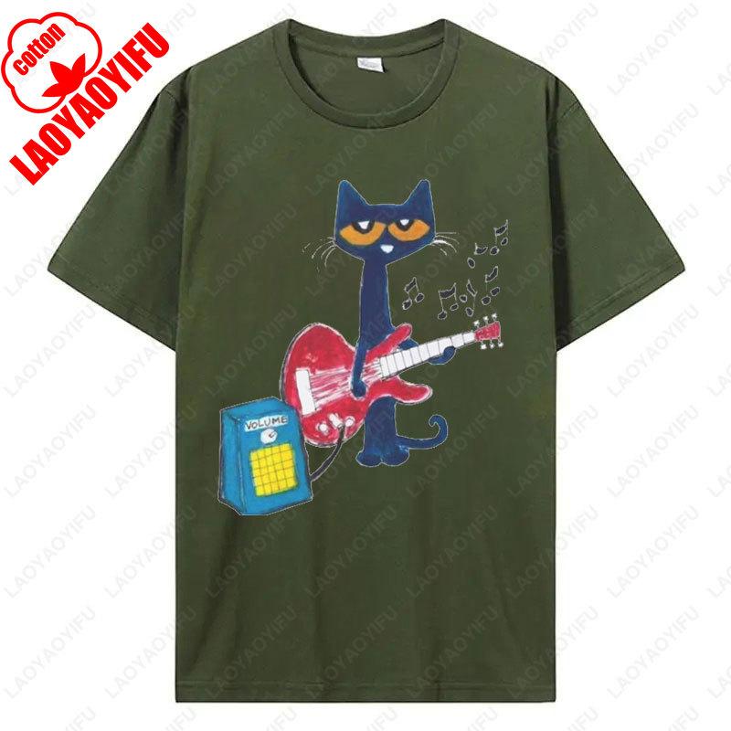 Pete The Cat Rockin T Shirt Funny Women Tshirt Kawaii Retro Trend Cool Street T Shirts High Quality Cotton Tees Camisetas Mujer