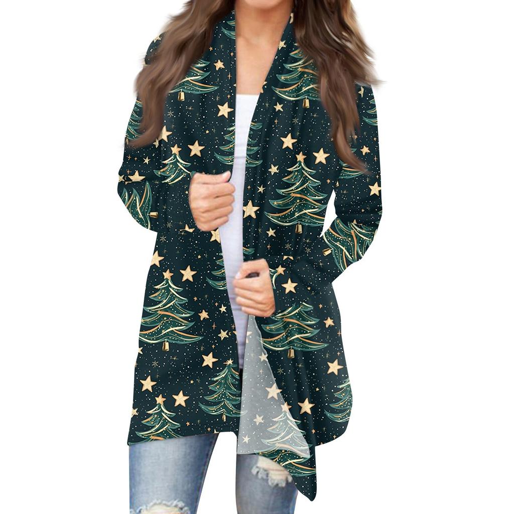 Женская модная рождественская куртка с принтом, повседневный кардиган с длинным рукавом, пальто