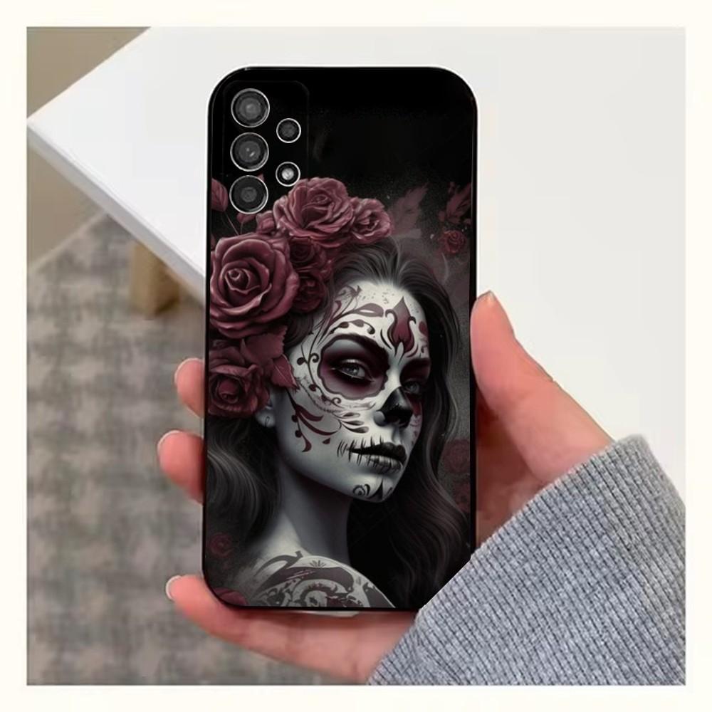 Чехол для телефона Мексиканский Череп Катрины Девочка Для Samsung S25,S24,S23,S22,S20,S21,S10,Ultra,Plus,Lite,FE, Мягкий Силиконовый Черный Чехол