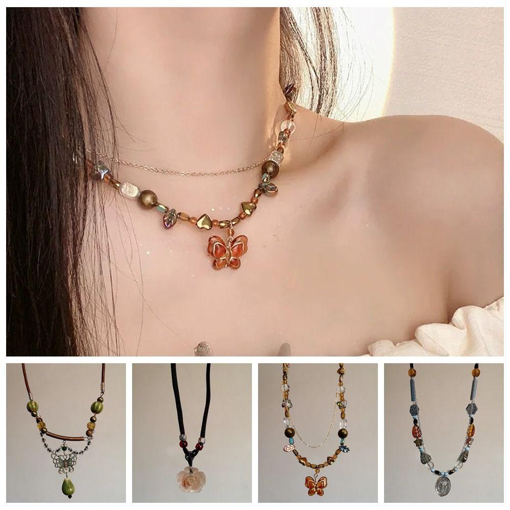 Handmade Craft Resin Flower Necklace Bead Chain Necklace Fashion Bohemia Necklace Women