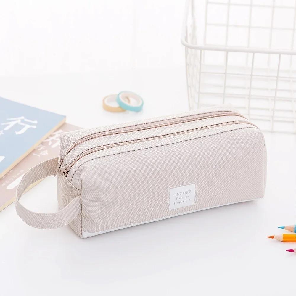 New Solid Large Capacity Pen Pencil Bag Storage Case Makeup Pouch Cute Stationery Office School Supplies