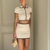 Женский весенне-летний кардиган с короткими рукавами и лацканами, сексуальный облегающий комплект с короткой юбкой