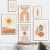 Boho Vase Leaf Line Vintage Sun Moon Phase Poster Nordic Wall Art Print Canvas Painting Abstract Pictures For Living Room Decor