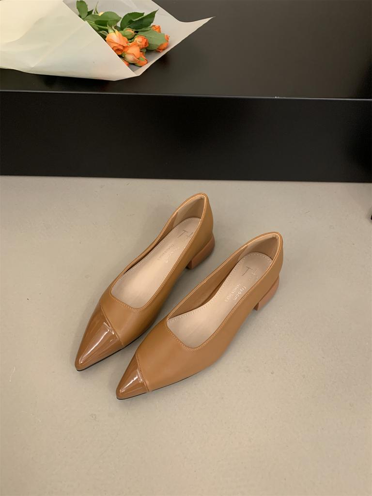 Модная женская обувь с французским острым носком 2025 Весна Новая Элегантная на низком каблуке Лоскутная Летняя Обувь-слипоны Женская Повседневная Обувь Zapatos Mujer