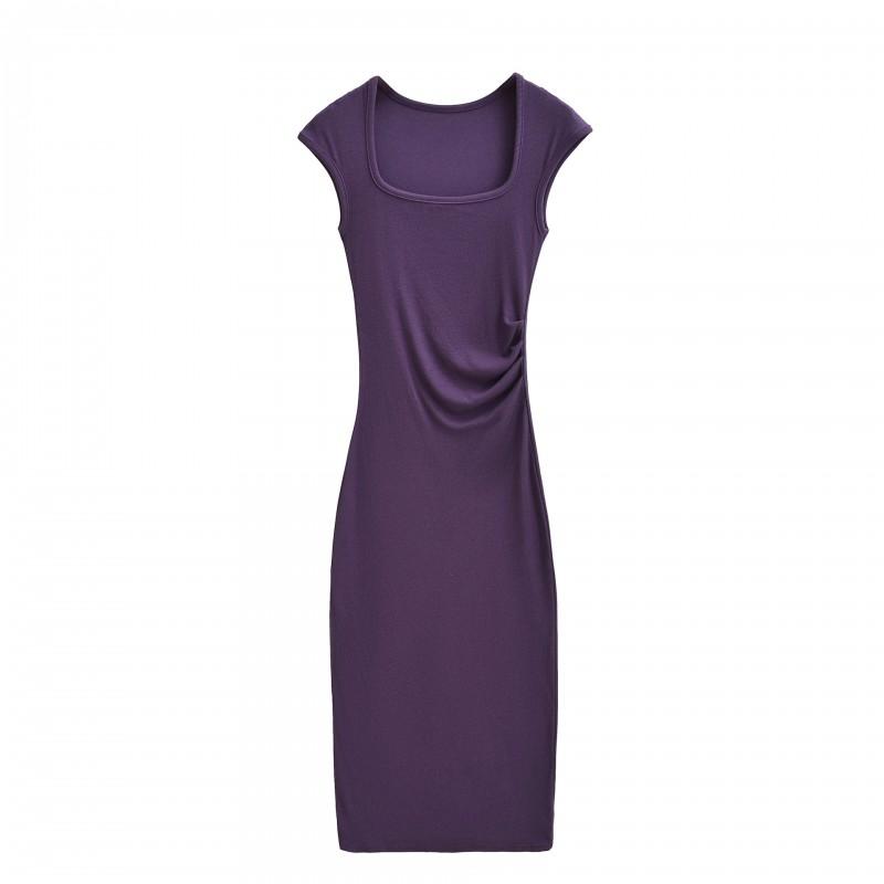 Womens Split Bodycon Maxi Dress Pleated Waist Slim Fit Square Neck