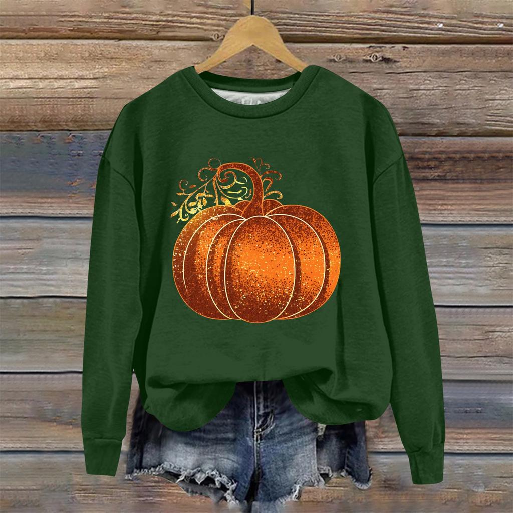 Женская мода Хэллоуин с длинным рукавом с принтом Свободная толстовка с круглым вырезом Топ