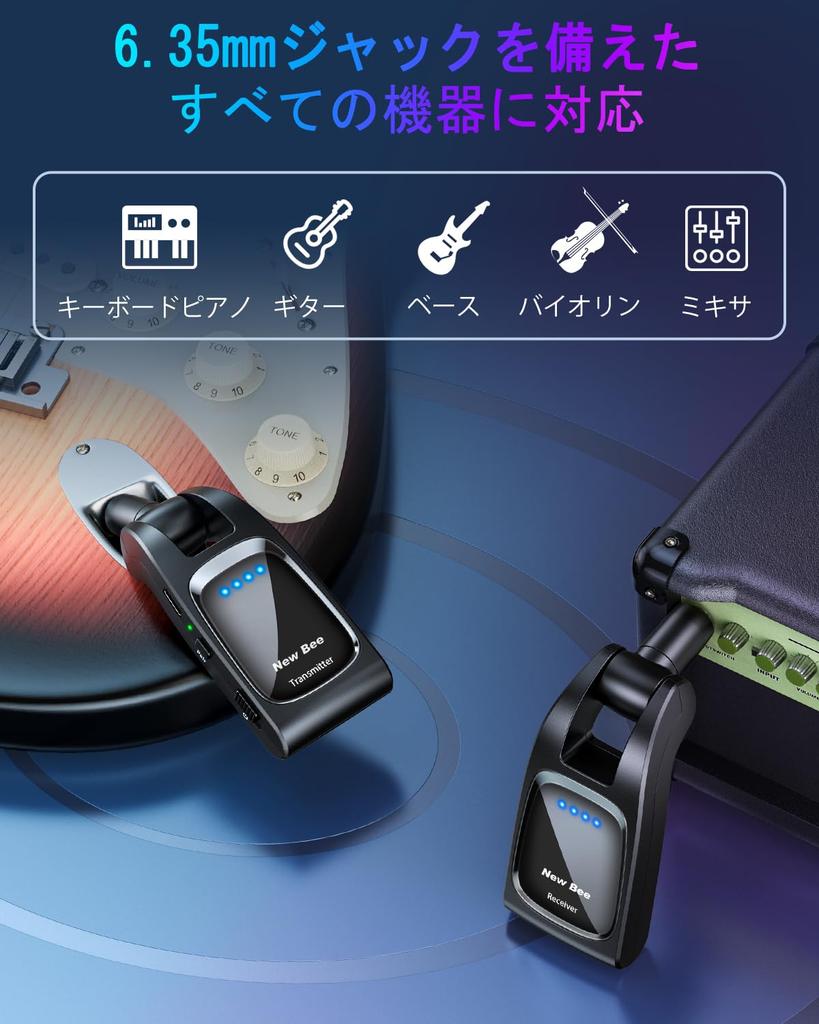 Wireless Guitar System with TransmitterReceiver, Electric Guitar Preamp, 6.35mm Plug, Direct Plug To Guitar, 280° Rotation, One-to-Multiple,