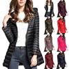 Womens Hooded Quilted Coat Long Sleeve Winter Warm Zipper Midi Length Outwear Jacket