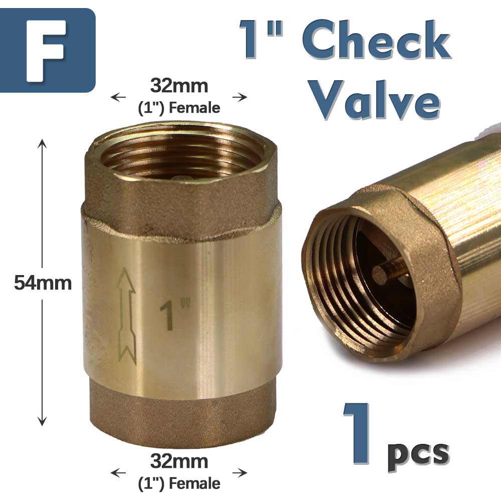 1/2" 3/4" 1" Brass Check Valve w/ Filter In-Line Spring Anti Backflow Adapter One-Way Water Flow Control Connect Repair Connect