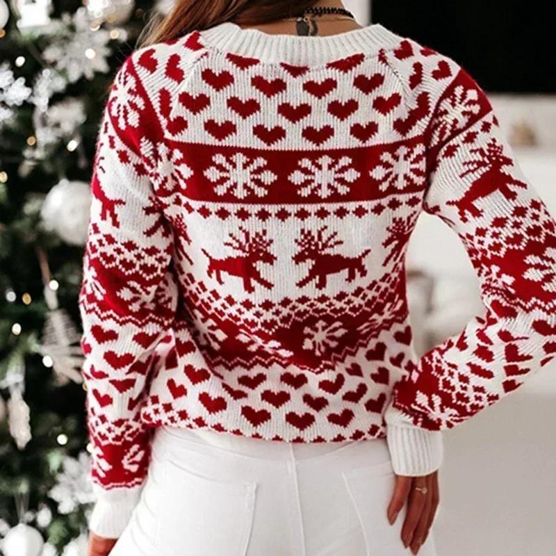 Winter Christmas Sweater for Women Jacquard Knitted Long Sleeve Clothes Warm Thicken Jumpers Pullover Tops Knitwear