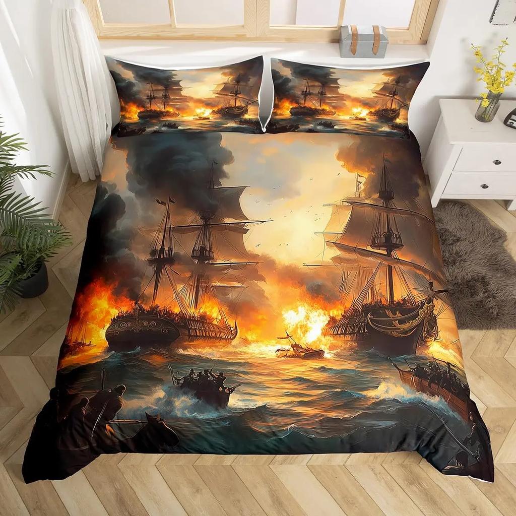 Комплекты пододеяльников с пиратским черепом для мальчиков, детей, мужчин, подростков, размера «queen», легкие комплекты постельного белья, морской комплект постельного белья, декор для спальни, без одеяла