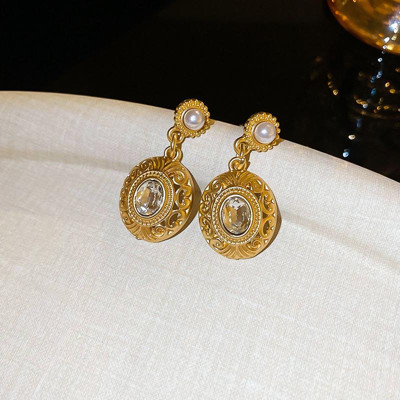 Средневековые Винтажные Серьги-Ромбы с Цветком Ретро Легкая Роскошь Высококлассные Серьги Нишевые Серьги в Придворном Стиле