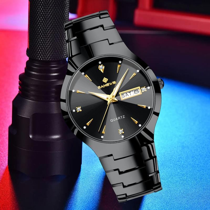 BANGWEI Simple Classic Man Watch Fashion Luxury Stainless Steel Waterproof Clocks Luminous Diamond Week Date Quartz Wristwatches