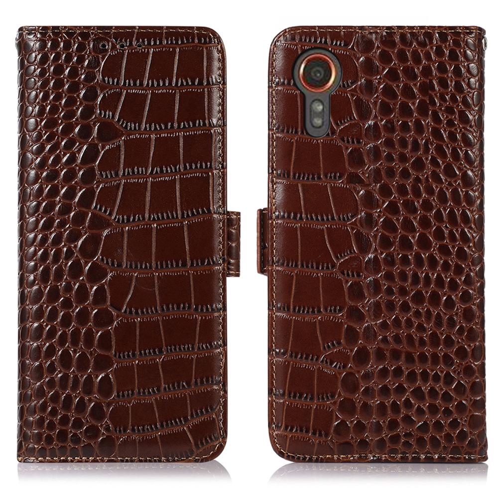 For Samsung Galaxy Xcover7 Wallet Case RFID Blocking Genuine Cow Leather Cover