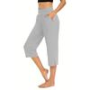 Women  Elastic High Waist 3/4 Pant Casual Active  Fit Wide Capris Leg Pants Trousers With Pockets