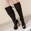 Eilyken Sexy Peep Toe Breathable Mesh Knee-High Boots Women Platform Ladies Shoes Elegant Stiletto Heels Sandals Booties