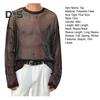 Men Mesh Top Thin See-through Shiny Sequin Mesh O Neck Long Sleeves Solid Color Stretchy Loose Fit Muscle-Enhancing Party Homewear Club Dance