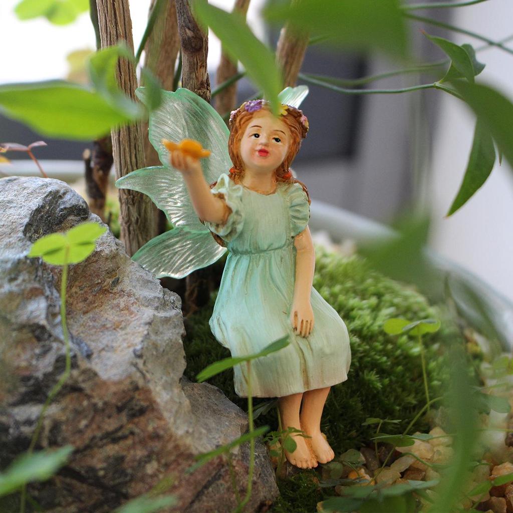 Handheld Butterfly Flower Fairy Resin Ornament: Micro Landscape Pot Decoration