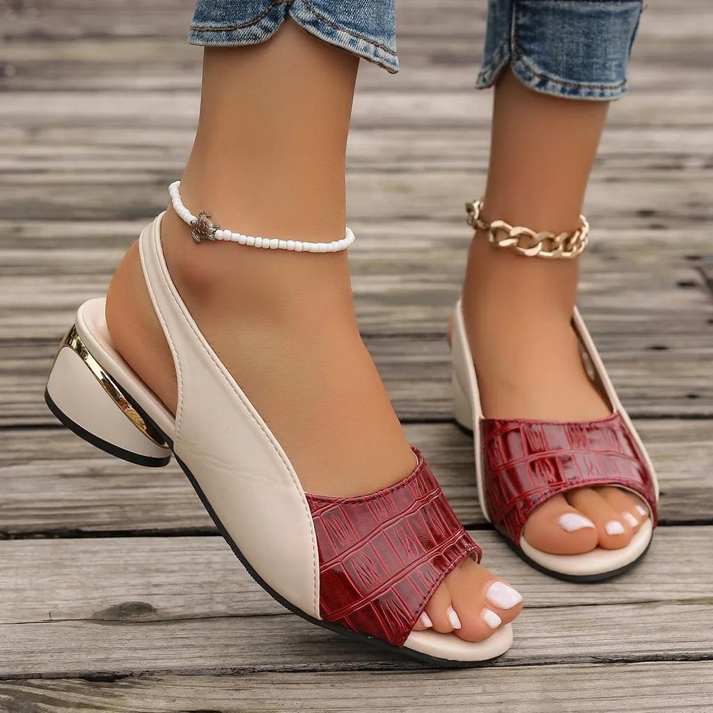 Ladies' Low Heeled Sandals, Open Toed Beach Shoes with Slippers for Outdoor Wear, Trendy Thick Soled Pointed Slippers Women