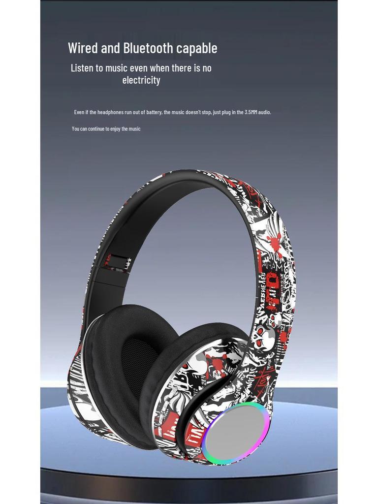 Беспроводные накладные наушники Graffiti с мощным басом - Универсальная Bluetooth 5.4 гарнитура для музыки и мобильных устройств.