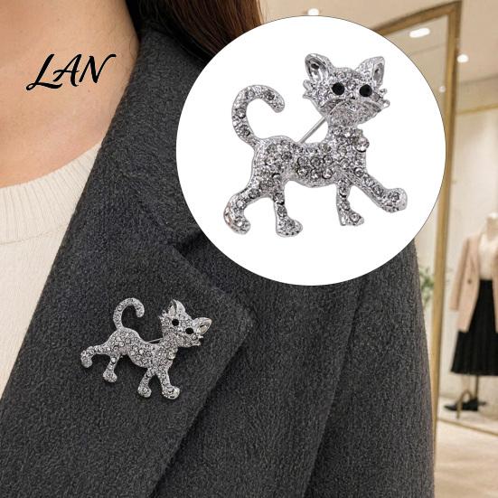 Cat Jewelry Rhinestone Shape Brooch Pin, Kitten Lapel Pin Clip for Electroplated Women Girls, Sweater Cardigan Coat Suit Decoration Accessories Animal