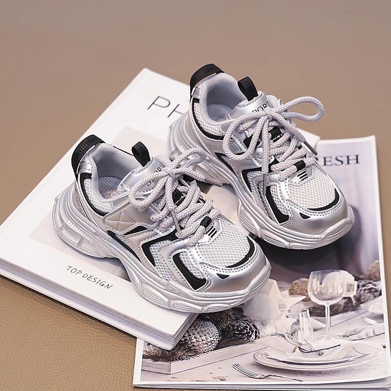 Boys Girls Running Shoes Fashion Versatile Kids Sneakers Mesh Breathable 2024 New Fashion Children Sports Shoes Thick Soft Sole