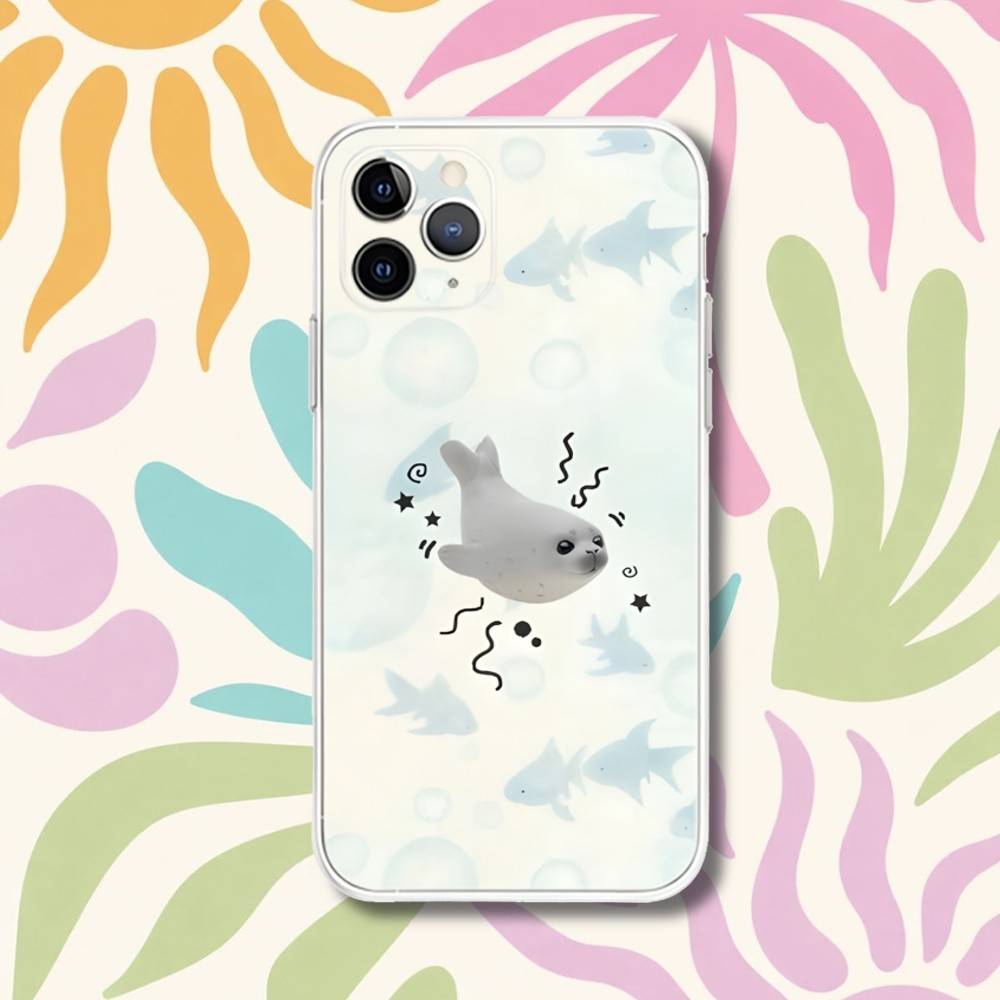 Cute S-Seal Seals Animal Transparent Phone Case For iPhone 17,13,15,12,11,14,16 Pro Max Mini 7,8 Plus SE4,17E Air Cover Fundas
