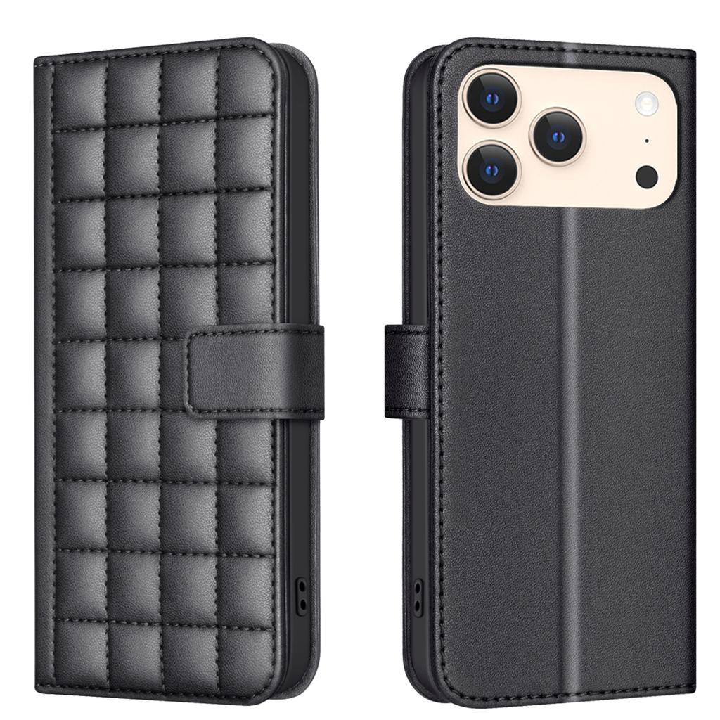 For iPhone 17 Pro Max Leather Case BINFEN COLOR Square Grid Wallet Stand Phone Cover
