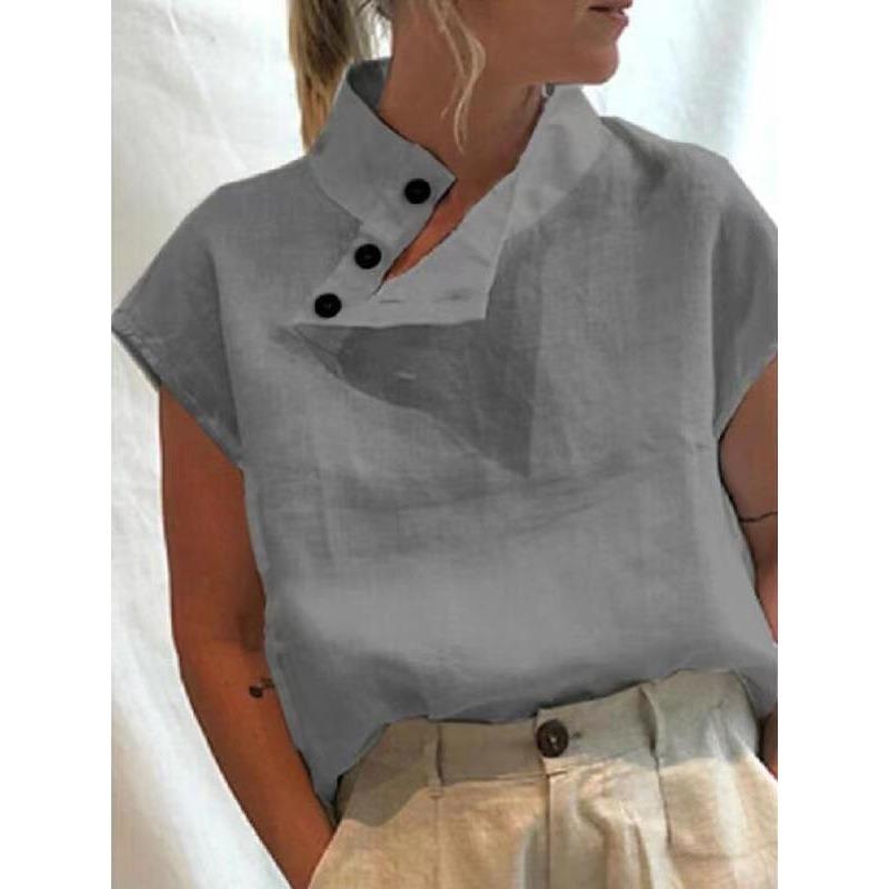 New European and American Plus Size Women's Sleeveless Pullover Solid Color Slim Stand Collar Shirt