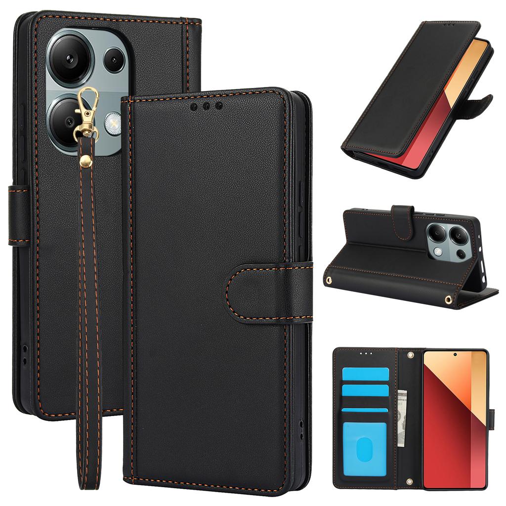 SY-003 For Xiaomi Redmi Note 13 5G/Note 13 5G (China) Case PU Leather Stand View Phone Wallet Cover with Hand Strap
