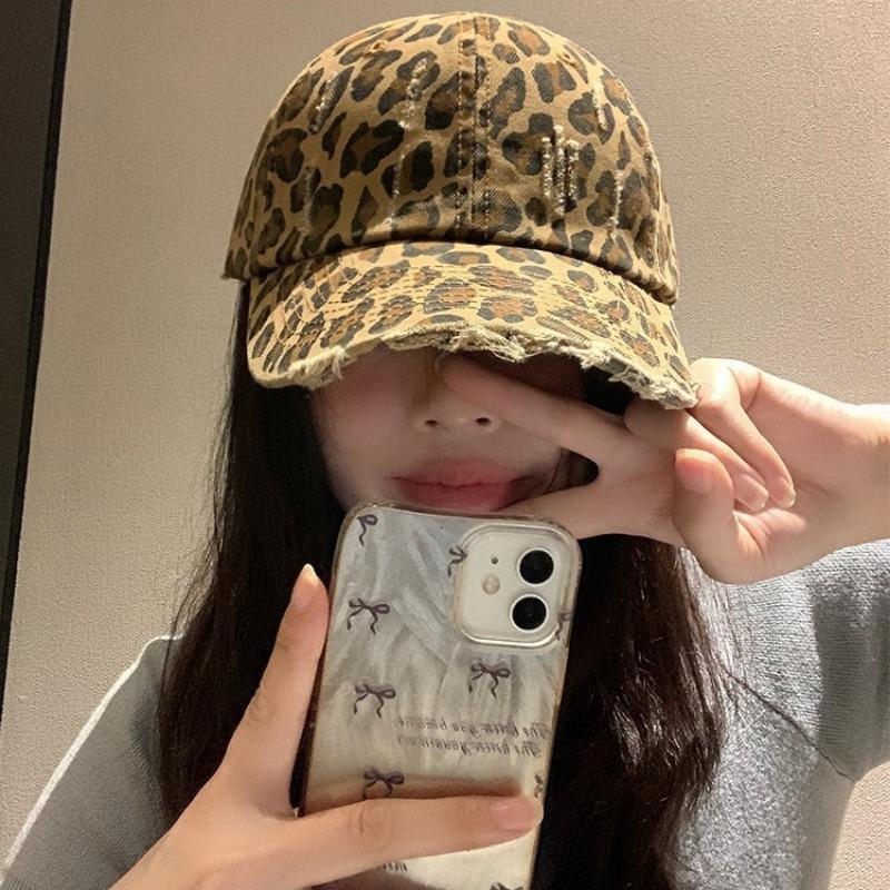 Women S Leopard Print Baseball Cap Vintage Street Style Wide Brim Sun Hat