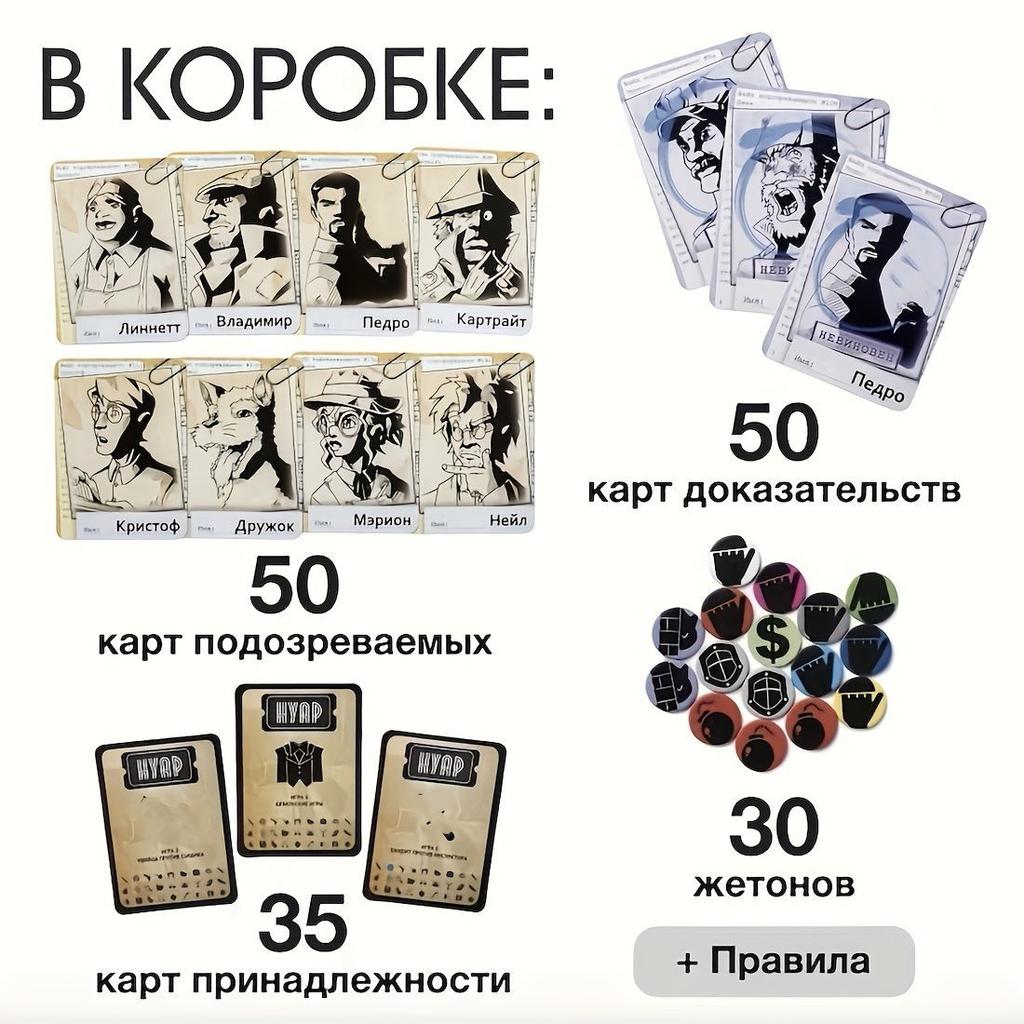 Детективная игра-головоломка «Доска Детектива» Noir Русское издание Карточная игра Веселая игра для 2-9 игроков Подростки и взрослые