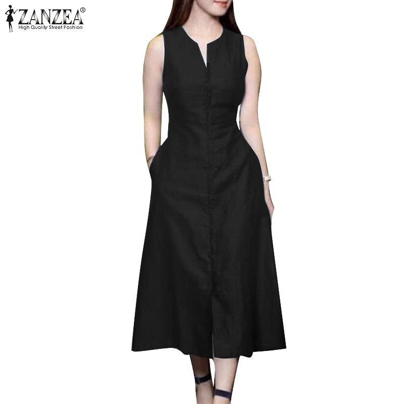 ZANZEA Женское повседневное летнее платье без рукавов с открытыми плечами