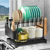 2 Tier Dish Racks for Kitchen Counter Dish Drying Rack with Dish Drainer Durable Stainless Steel Dish Rack Drain Set