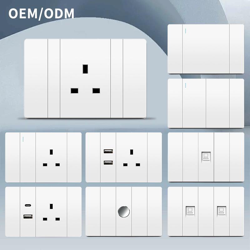 Type 118 3-Pin Plug British Standard PC USB Wall Socket with Touch Panel Durable Power Switch Socket