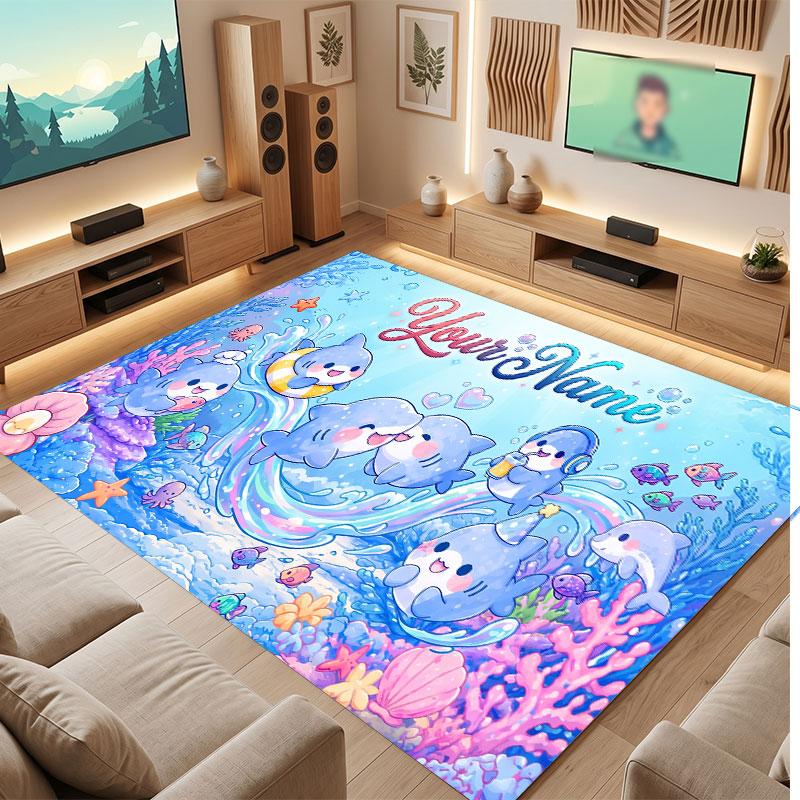 Octopus Sea Life Theme Crystal Velvet Floor Rug Personalized Custom Name Text Warm Carpet Home Decoration